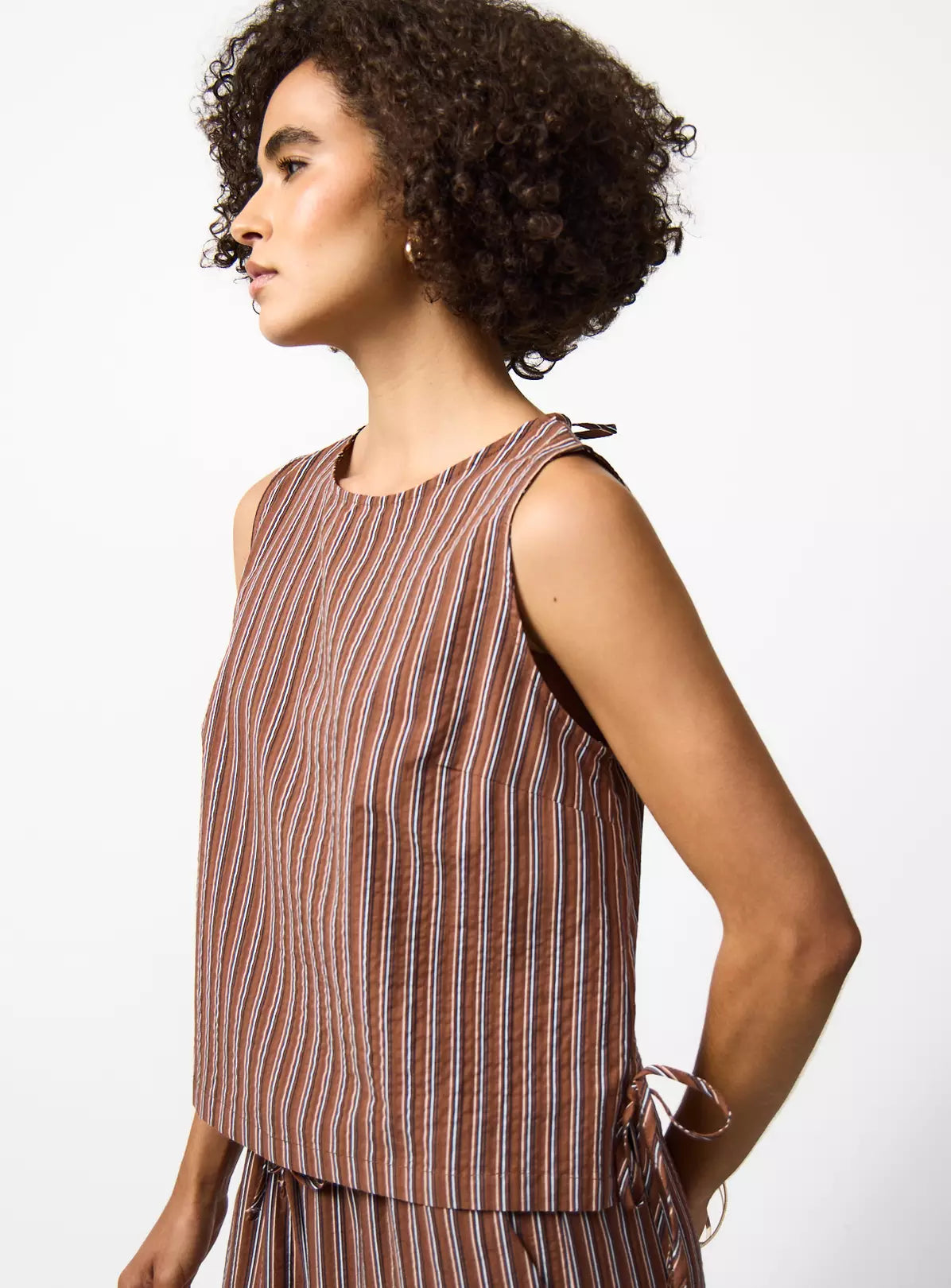 Brown Stripe Print Sleeveless Co-ord Shell Top