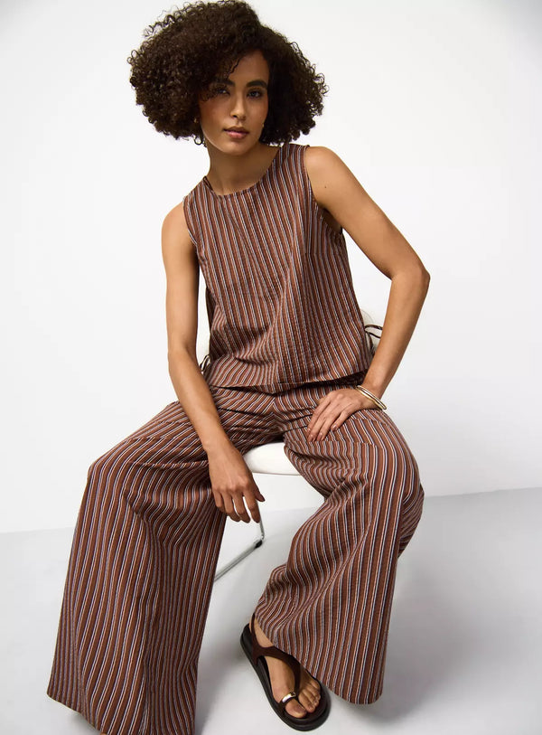 Brown Stripe Print Sleeveless Co-ord Shell Top